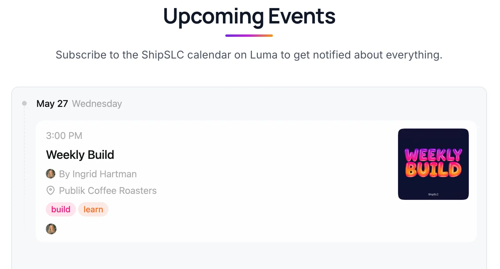 Migrated ShipSLC to Luma events cal and revamped website